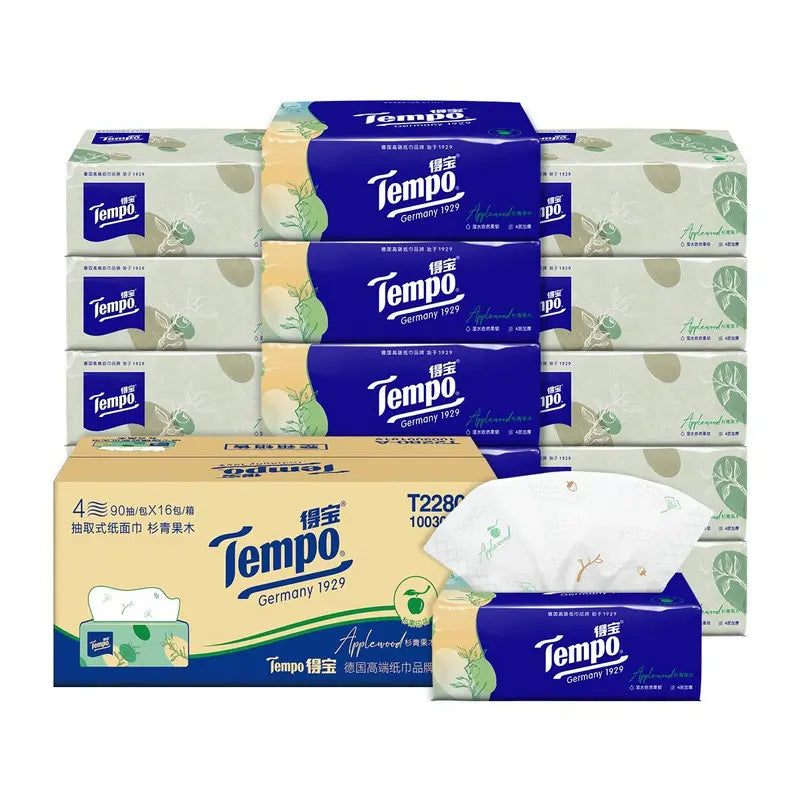 Tempo Apple Wood Scented Tissue Paper, 4-layer Soft Tissue Paper, 90 Puffs/pack Household Facial Tissue Paper