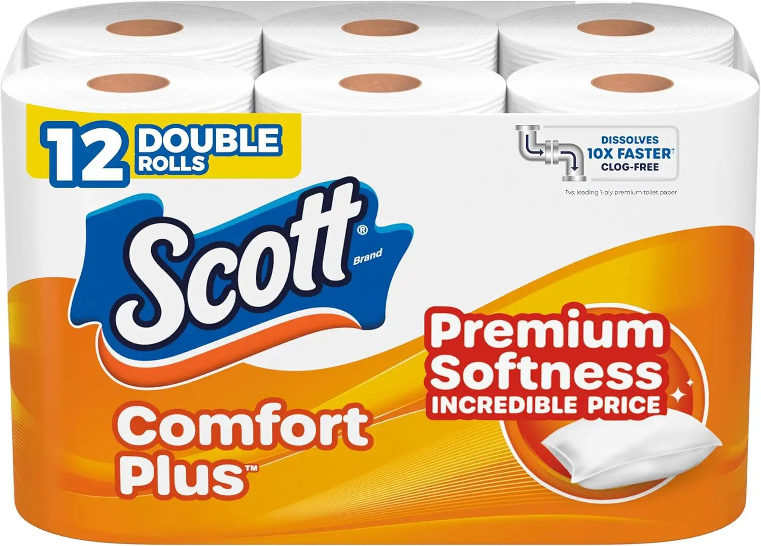 ComfortPlus Toilet Paper, 12 Double Rolls, 231 Sheets per Roll, Septic-Safe, 1-Ply Tissue for Home Use