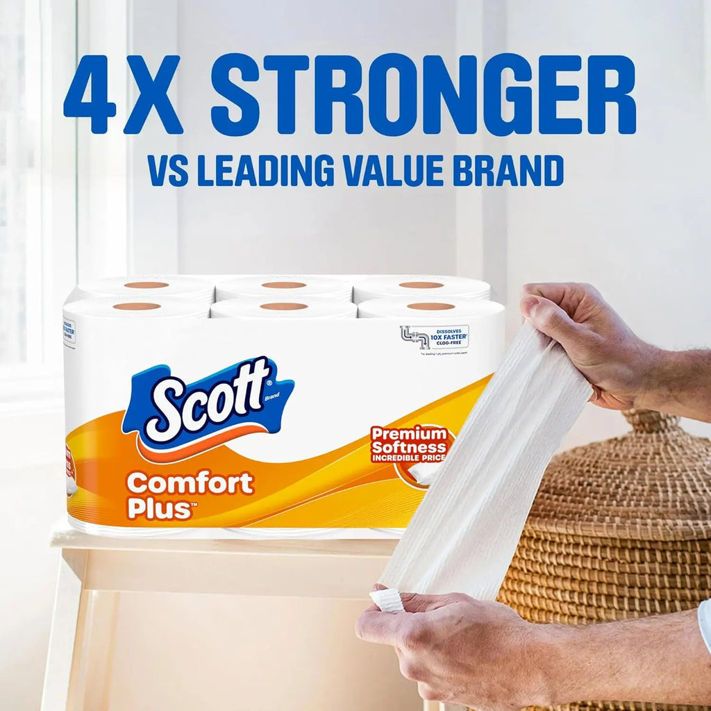 ComfortPlus Toilet Paper, 12 Double Rolls, 231 Sheets per Roll, Septic-Safe, 1-Ply Tissue for Home Use