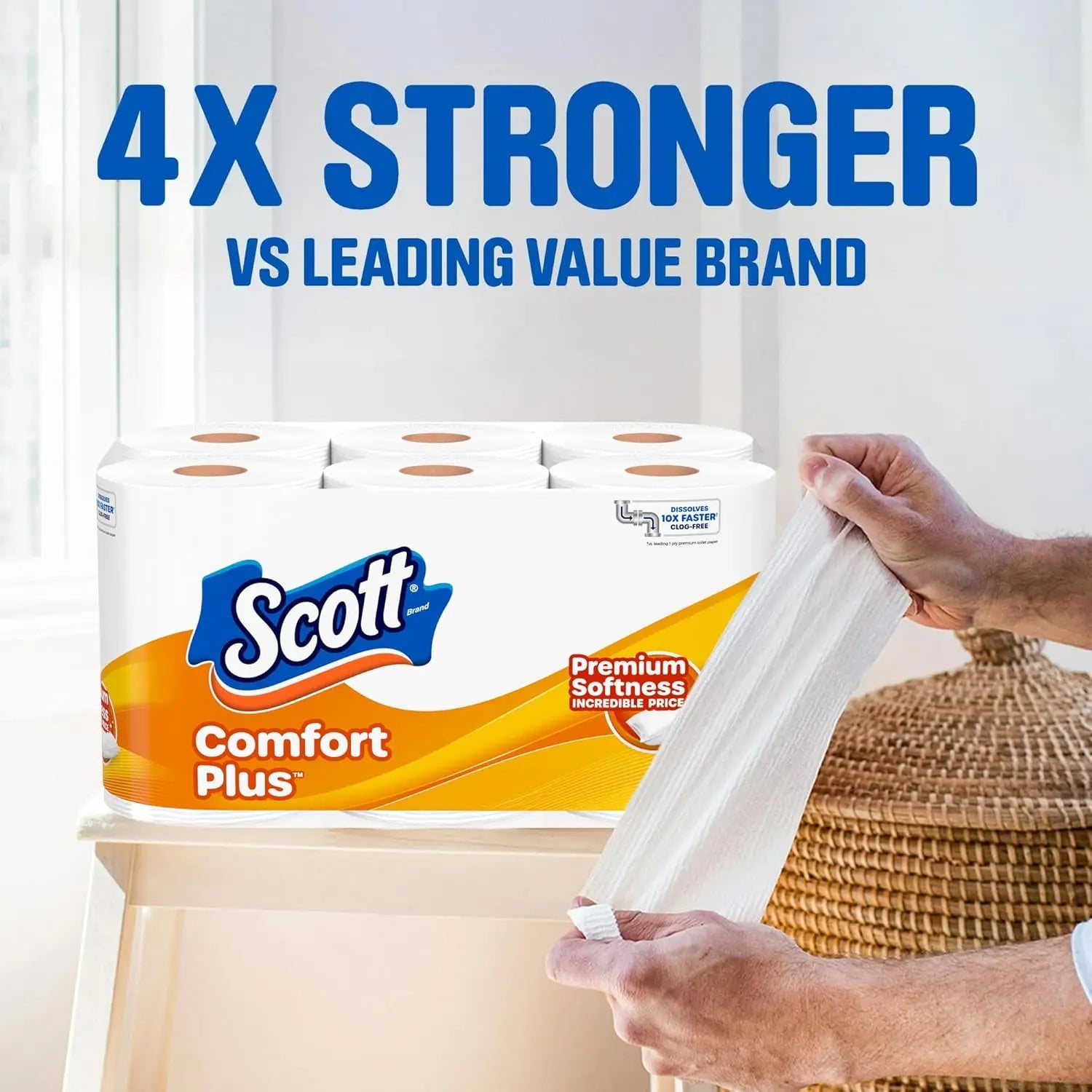 ComfortPlus Toilet Paper, 12 Double Rolls, 231 Sheets per Roll, Septic-Safe, 1-Ply Tissue for Home Use