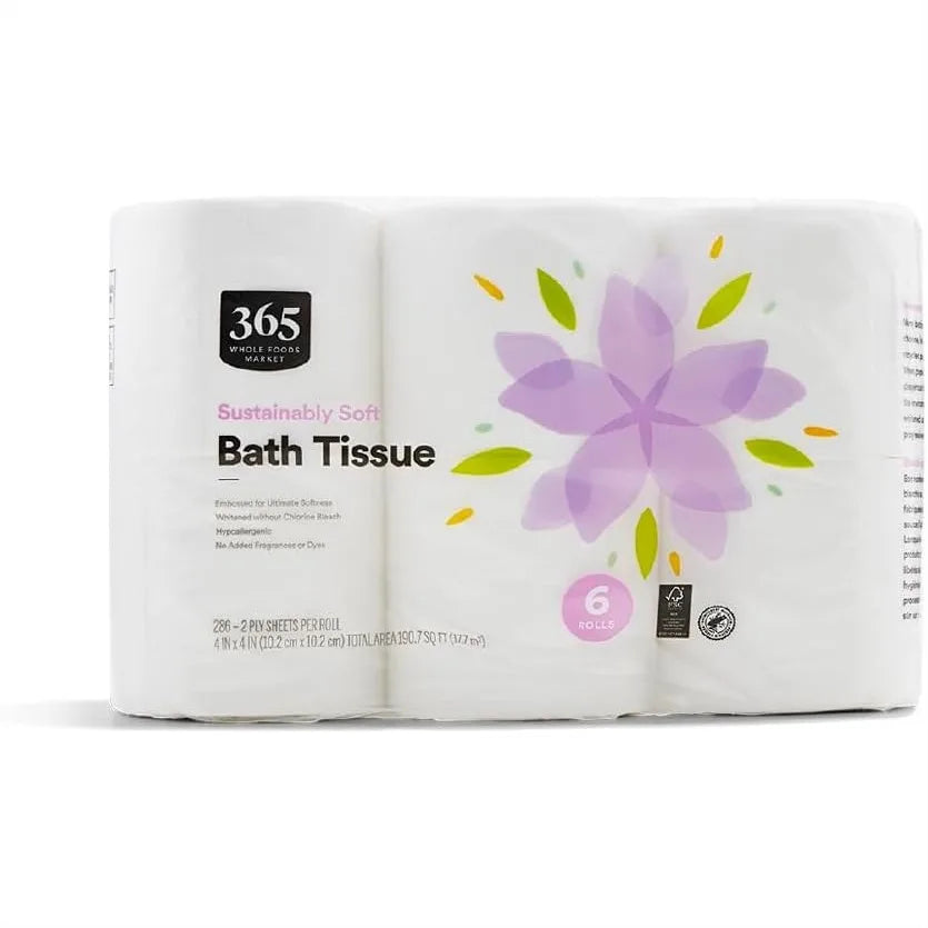 Sustainably Soft Bath Tissue, Hypoallergenic and Eco-Friendly, 6 Rolls for a Gentle Clean