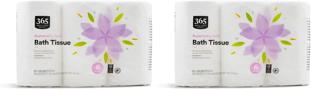 Sustainably Soft Bath Tissue, Hypoallergenic and Eco-Friendly, 6 Rolls for a Gentle Clean