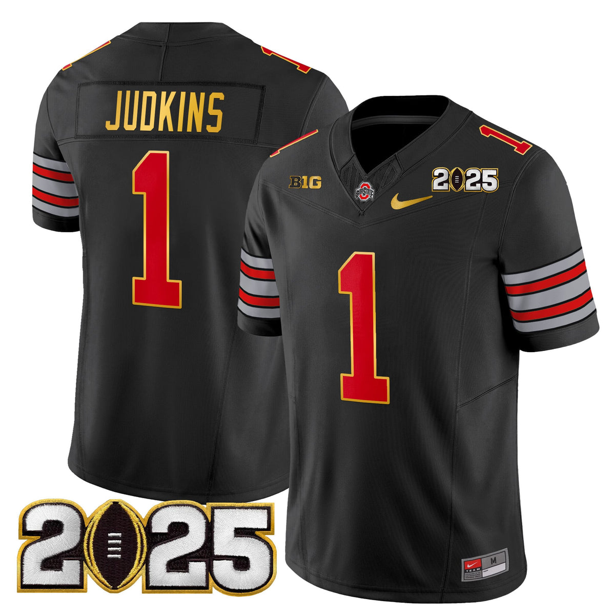 Men's Ohio State Buckeyes 'Heritage Stripe' 2025 CFP Final Patch Gold Trim Vapor Limited Jersey - All Stitched