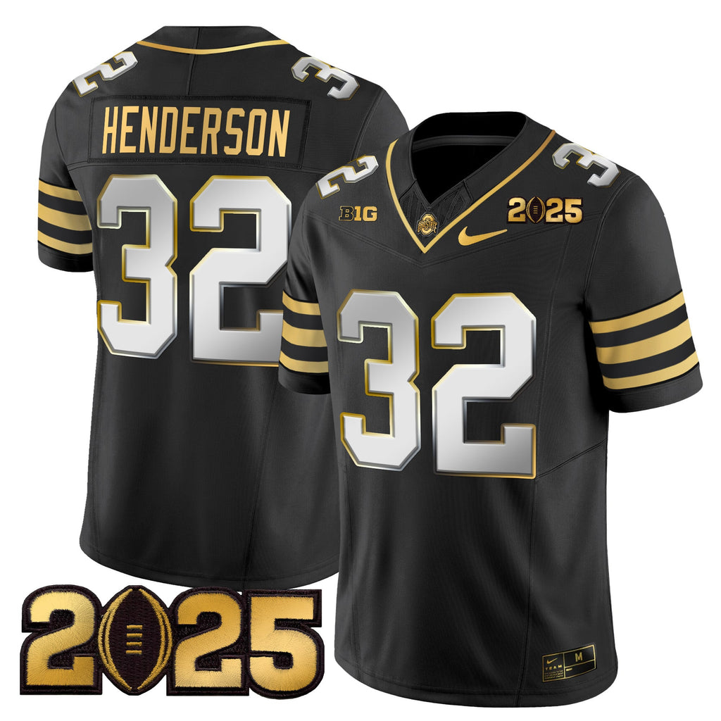 Men's Ohio State Buckeyes 'Heritage Stripe' CFP Final Patch Gold Vapor Limited Jersey - All Stitched