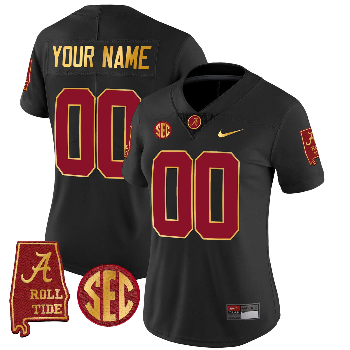 Alabama Crimson Tide Gold Trim Vapor Custom Jersey V2 - Alabama Map - All Stitched