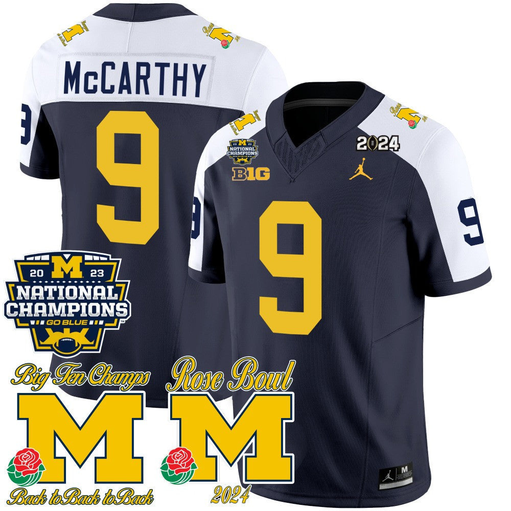 Men's Michigan Wolverines 2023 National Champions & Rose Bowl Patch Vapor Jersey - All Stitched