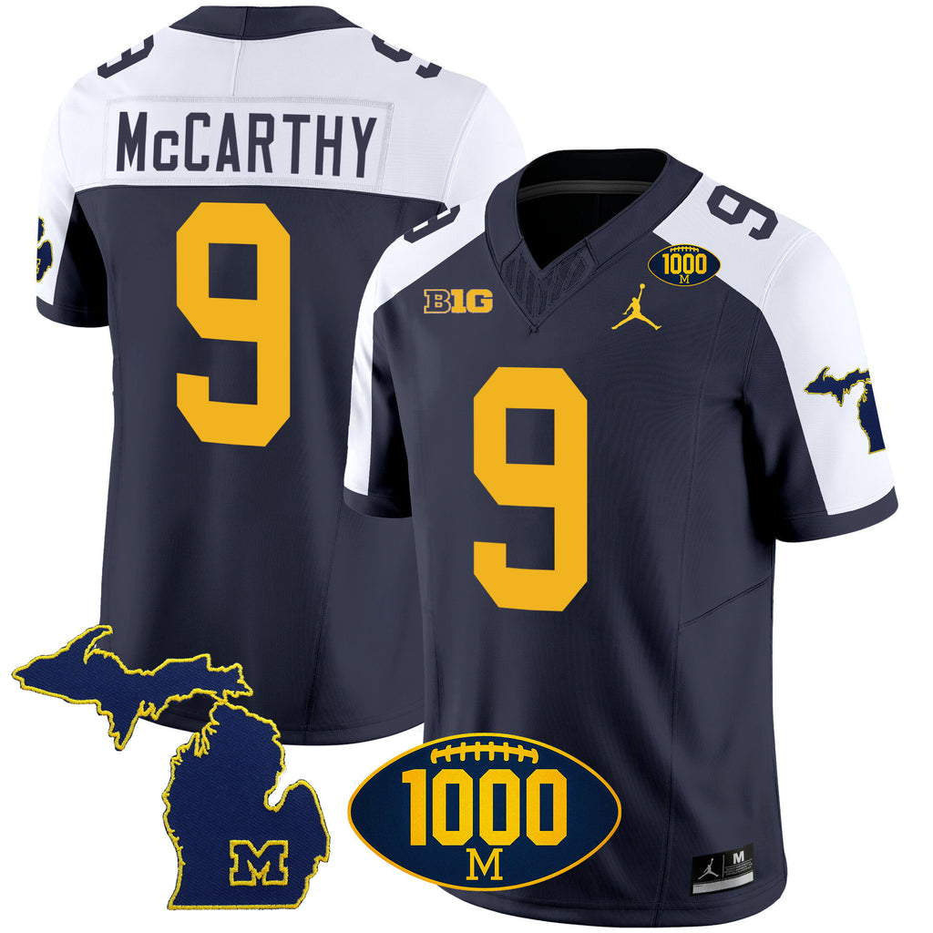 Men's Michigan Wolverines 1000 Wins Patch Vapor Jersey V3 - All Stitched
