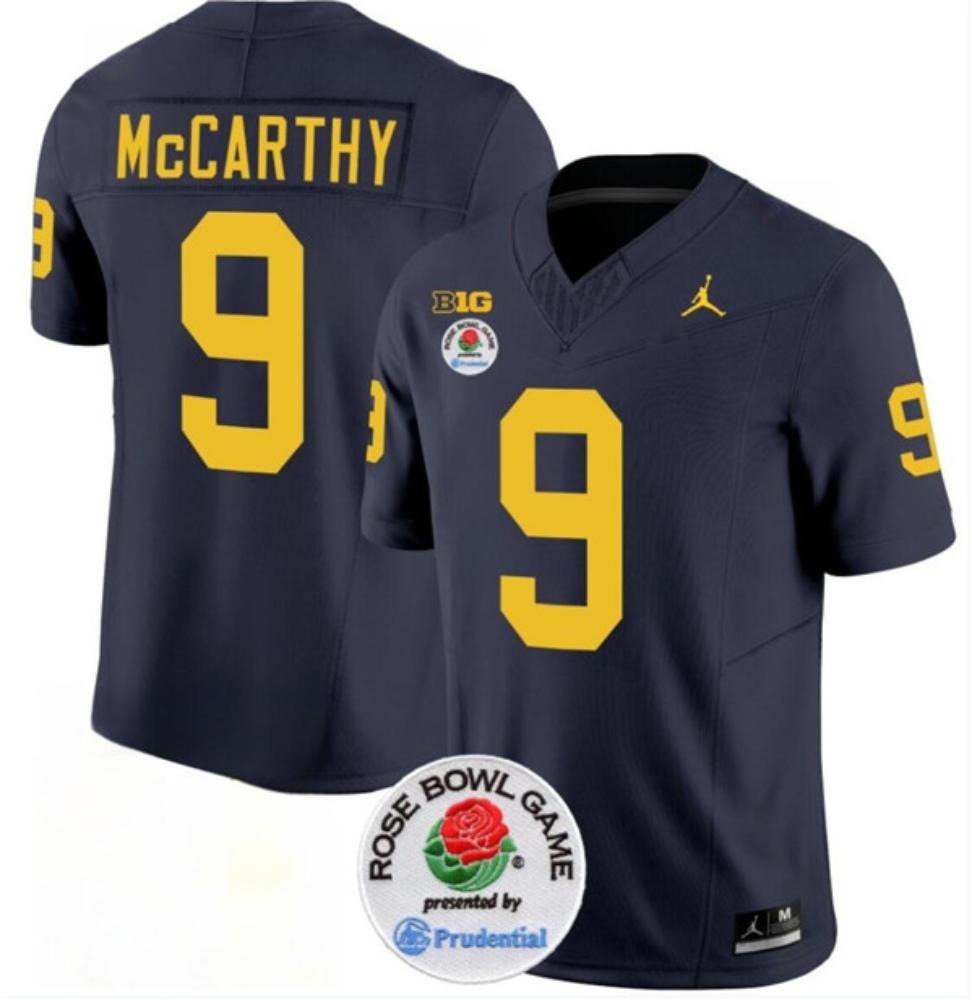 J.J. McCarthy Michigan Wolverines Rosebowl Jersey –  Navy