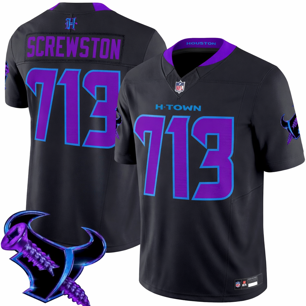 Screwston 713 Houston Texans DJ Screw Special Edition Jersey - Black Purple